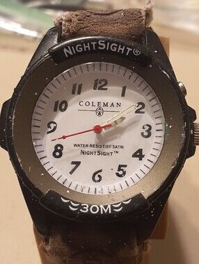 10/$20 Coleman NightSight 40-717 Black/White Nylon Men's Field Watch